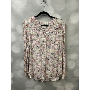 Loft Floral Blouse Large 1/2 Button Pullover green blue red